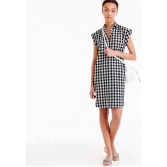 J. Crew Classic Gingham Checkered Short Sleeve Shirt Mini Dress XS Black White - Picture 1 of 15
